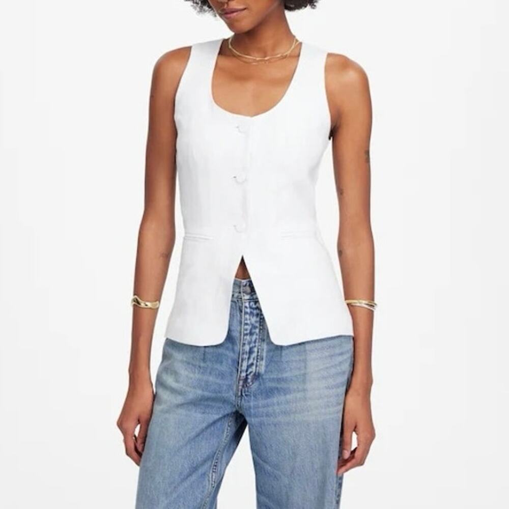 NWT Madewell 100% Linen Scoopneck Cutaway Vest Lined In Salt White Size 00